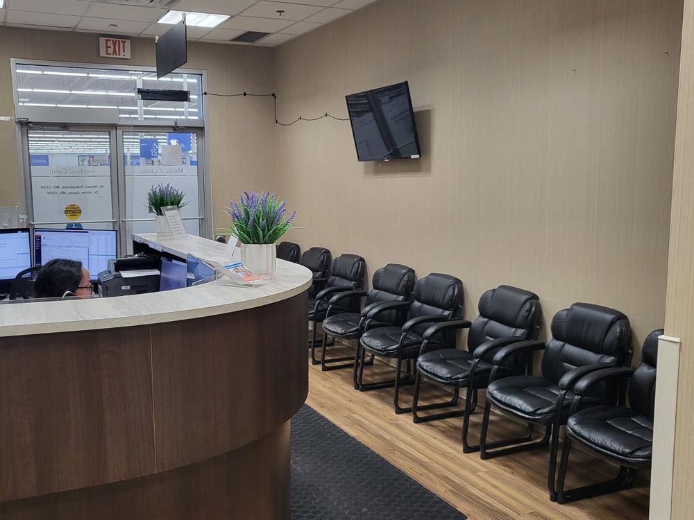 The patient waiting area at East Hills Medical Centre, with seating facing the reception counter.